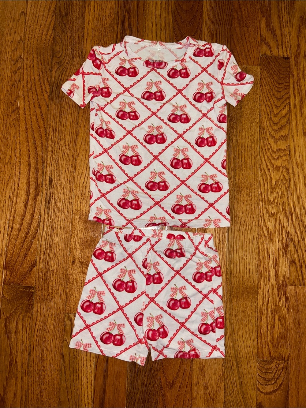 Posh Peanut Kids' Cherry Print Short Pajama Set - White & Red